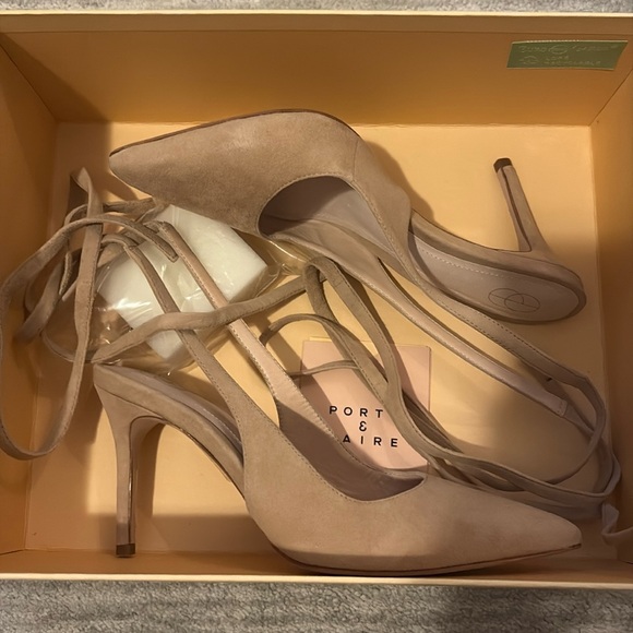porte & paire Shoes - Porte & Paire Nude Suede Pumps with Straps